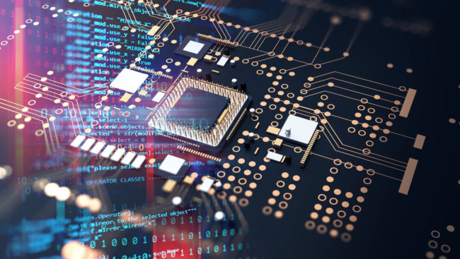 3d rendering of futuristic blue circuit board