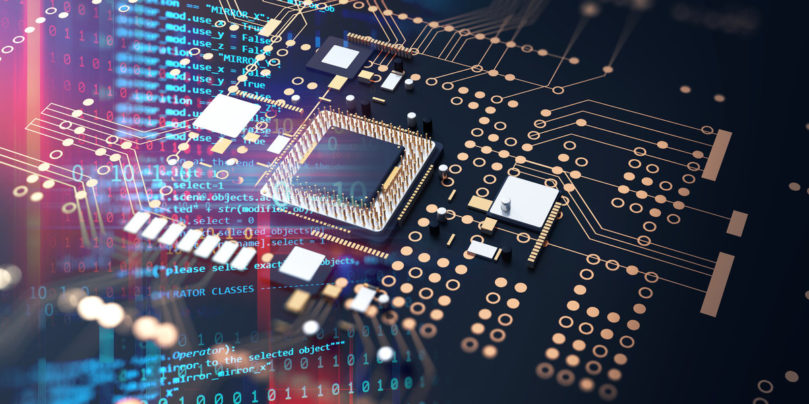 3d rendering  of futuristic blue circuit board